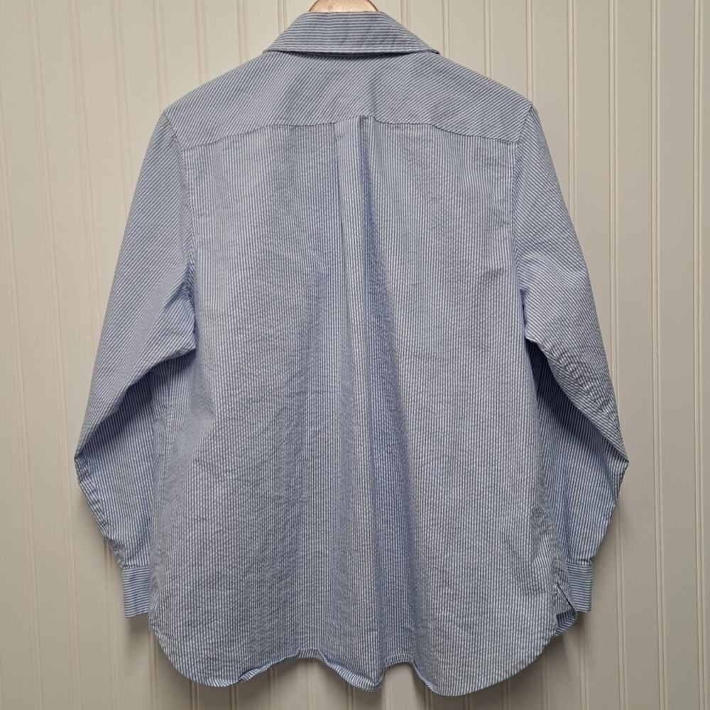 Ava & Viv Long Sleeve Shirt Womens 1X Blue White Striped Button Up Top Coastal - Picture 2 of 14